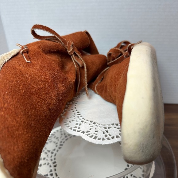 Traditional Navajo rust suede Moccasin Boots No button leather soles grounding - Picture 6 of 8